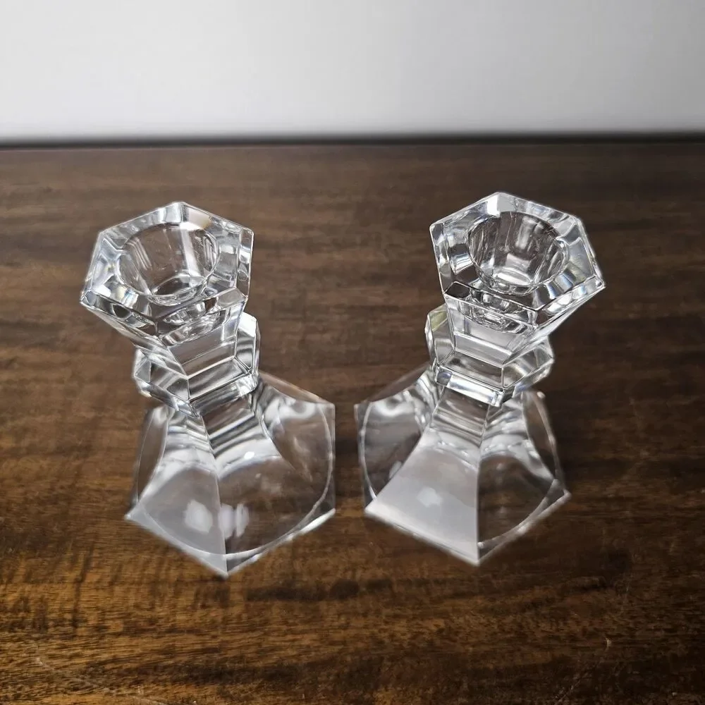 Vintage Towle Fine Full Lead Crystal Candlestick Holders Set of 2 Austria 4.75